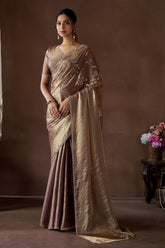 Designer Brown Bridal Saree in Silk with Stone Work and Sequins for Weddings